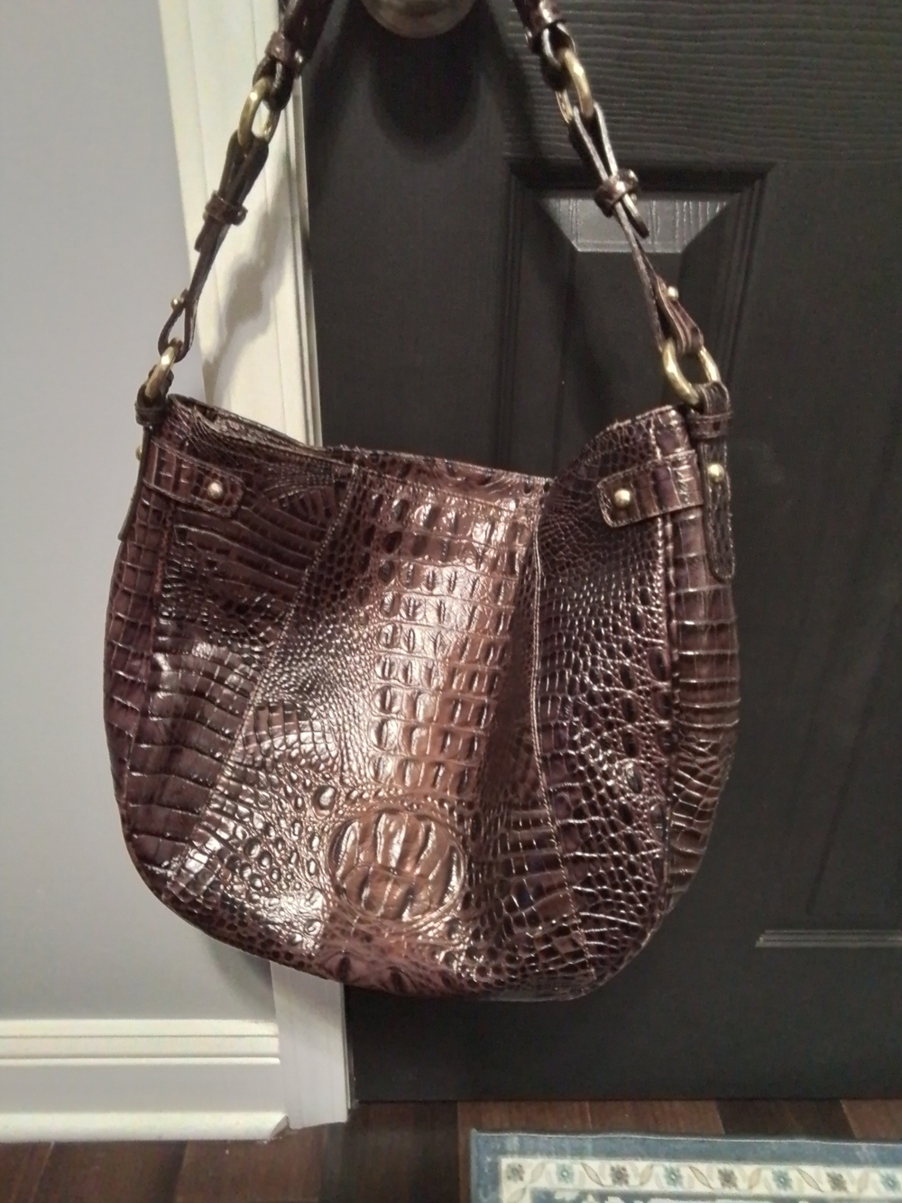 Brahmin Brown Croc-Embossed Shoulder Bag - Picture 3 of 4